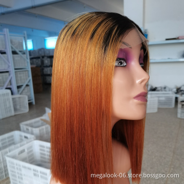 Brazilian Hair Cuticle Aligned Hair 1b30 Ombre Color Bob Lace Wig , Human Hair Lace Front Wig For Black Women